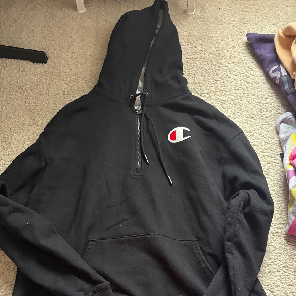 Champion Black Half-Zip Hoodie with Iconic Logo